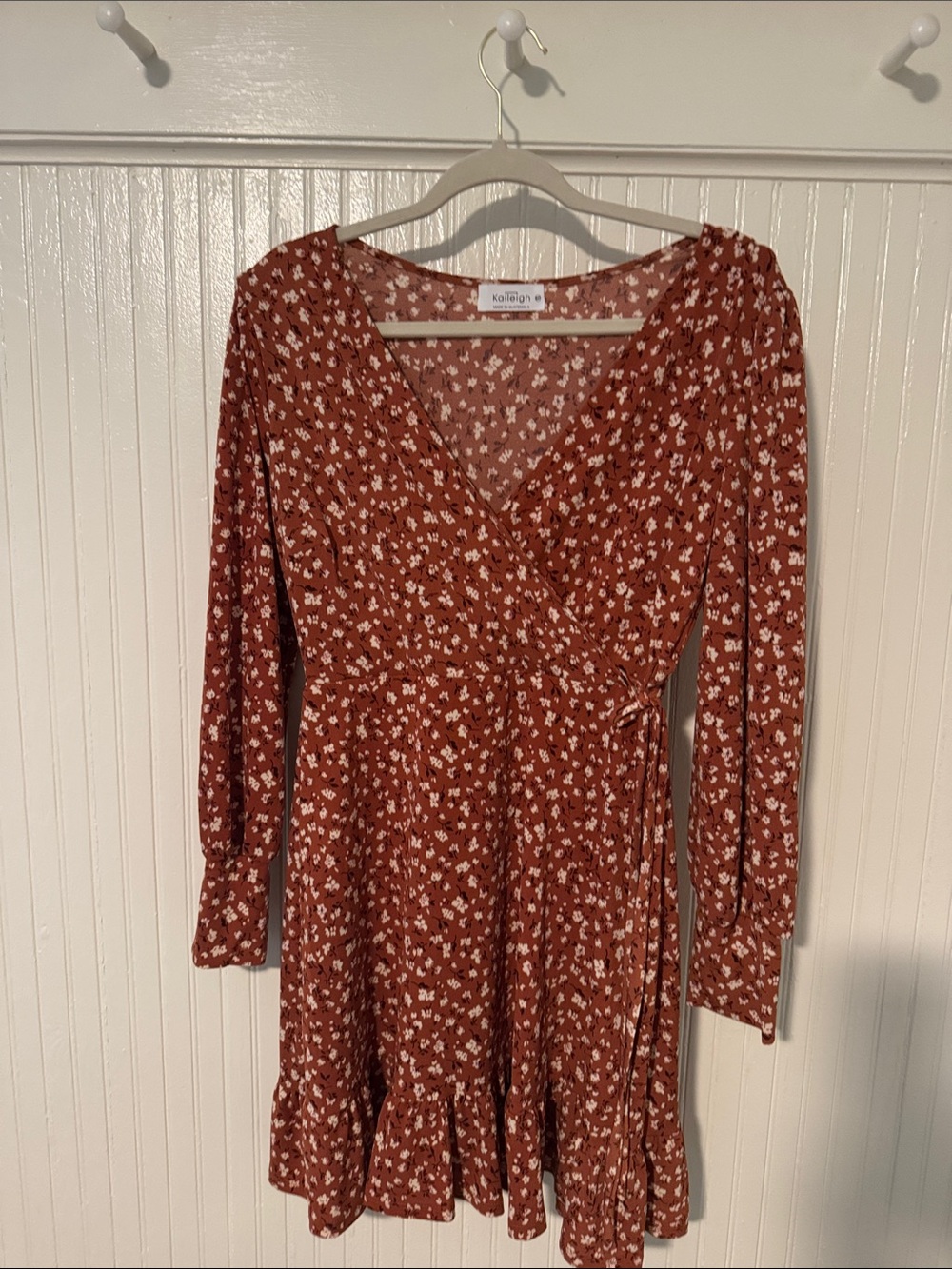 Kaileigh Rust Floral Wrap Dress - Long Sleeve